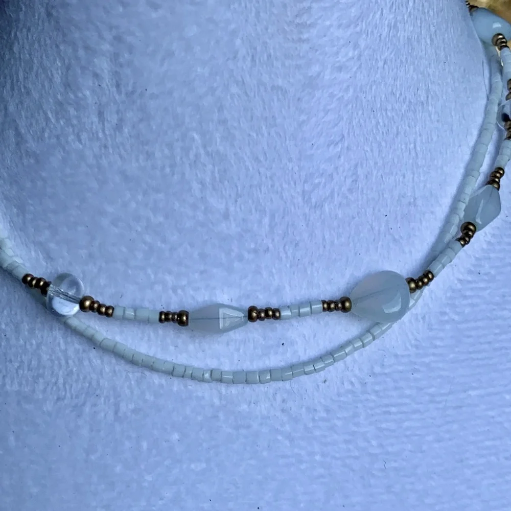 🥛 Double Strand Milky White Beed with Brass Tone Necklace by Cookie Lee - Picture 10 of 11